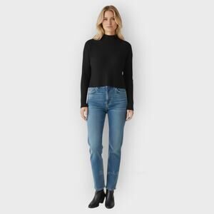 ASOS Ribbed Mock Neck Top XS Small Black Cropped Boxy Minimal